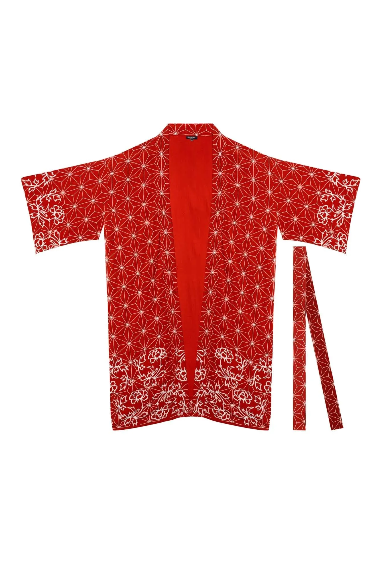 Asanoha & Peony Embroidered Fully Lined Terracotta Fully Lined Long Kimono