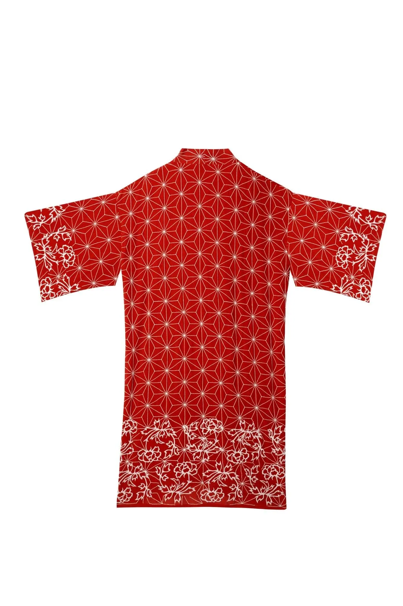 Asanoha & Peony Embroidered Fully Lined Terracotta Fully Lined Long Kimono