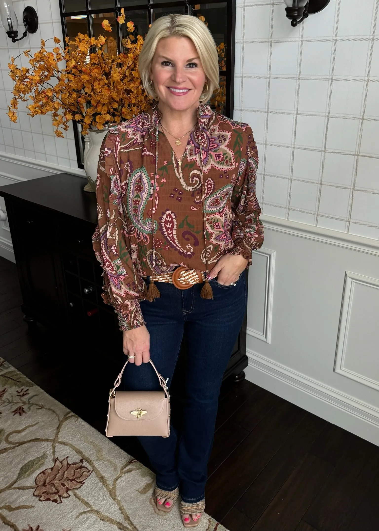 BTFL Paisley Print Ruffle Trim Blouse
