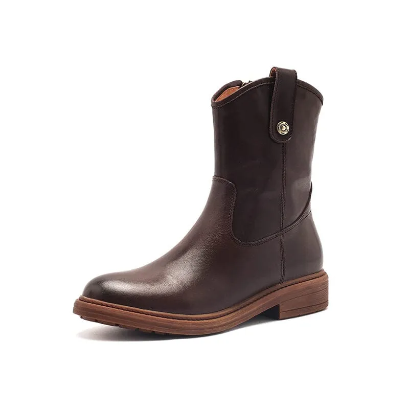 Cowgirl Boots Handmade Genuine Leather Ankle Boots in Black/Brown/Coffee