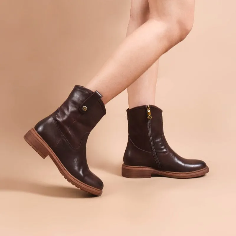 Cowgirl Boots Handmade Genuine Leather Ankle Boots in Black/Brown/Coffee
