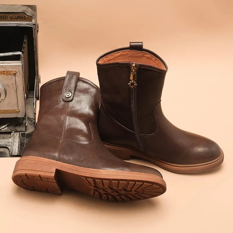 Cowgirl Boots Handmade Genuine Leather Ankle Boots in Black/Brown/Coffee