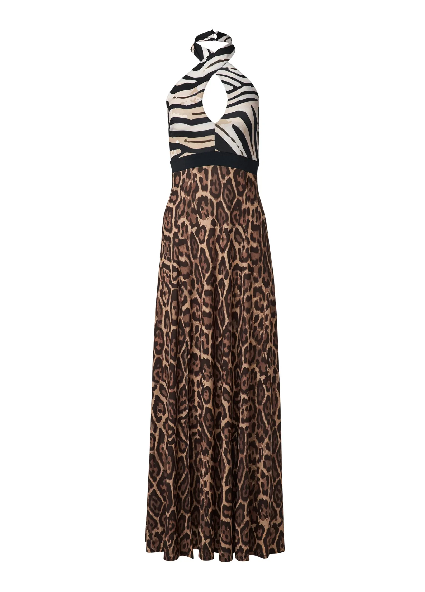 Cross-Neck Printed Dress  - Black Multi