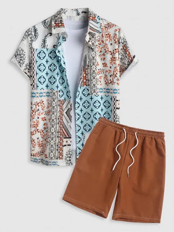 Ethnic Printed Flowers Shirt With Casual Shorts