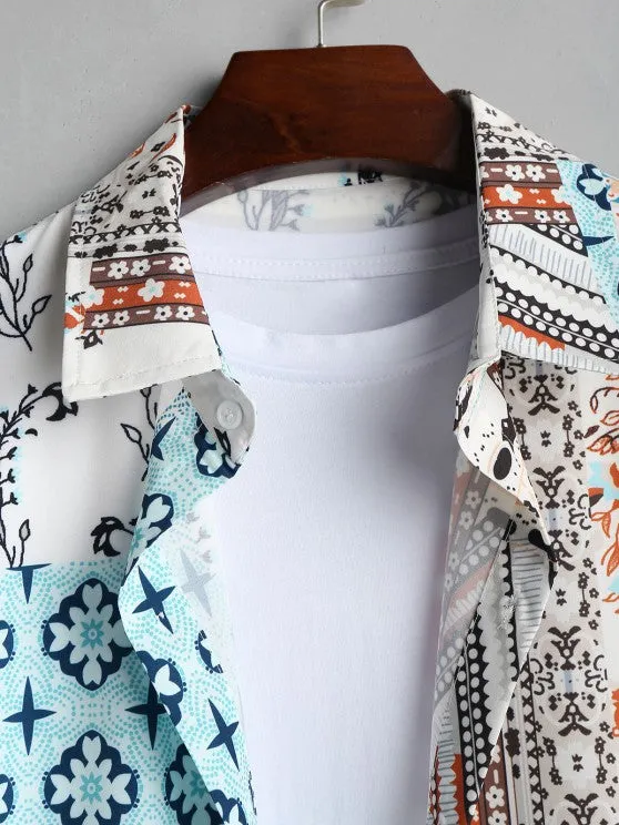 Ethnic Printed Flowers Shirt With Casual Shorts