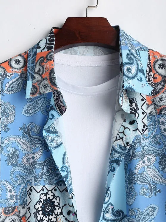 Ethnic Printed Flowers Shirt With Casual Shorts