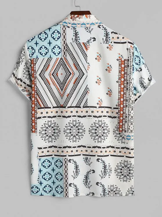 Ethnic Printed Flowers Shirt With Casual Shorts