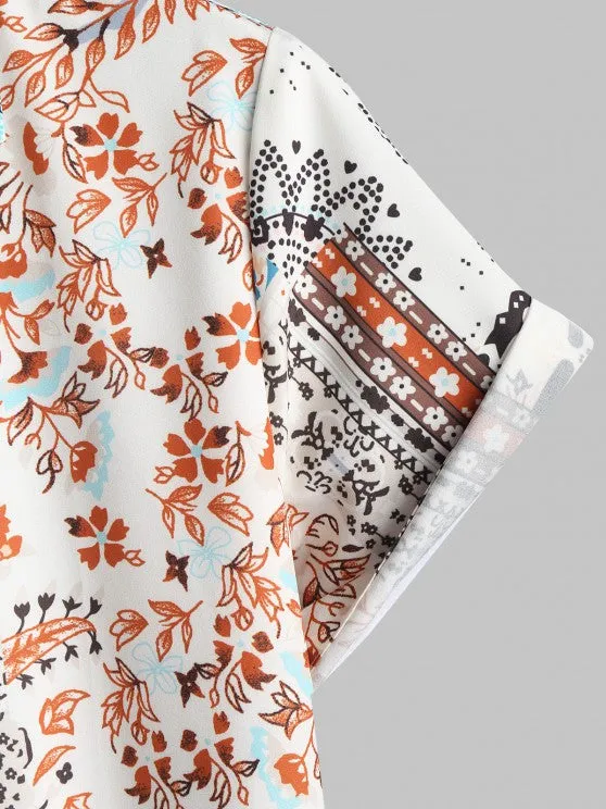 Ethnic Printed Flowers Shirt With Casual Shorts
