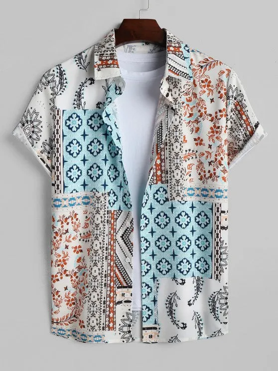 Ethnic Printed Flowers Shirt With Casual Shorts