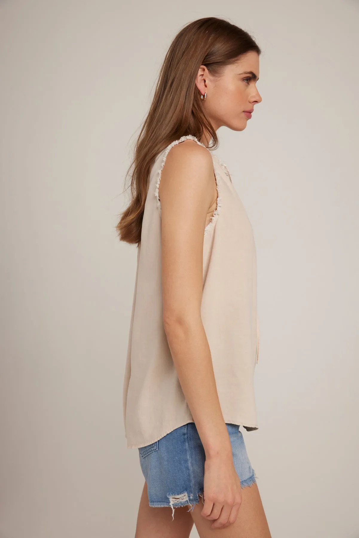 Fray Edge Sleeveless Top - Soft Tan