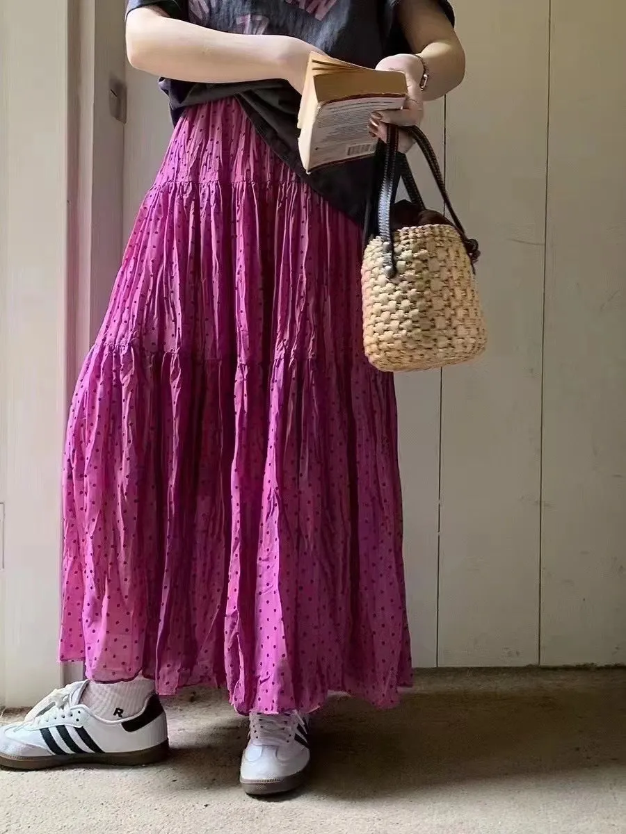 Girlary-shop teacher outfits Spring and Summer High Waist Large Swing Skirt Loose Slimming Retro A- line Skirt Floral Pleated Skirt