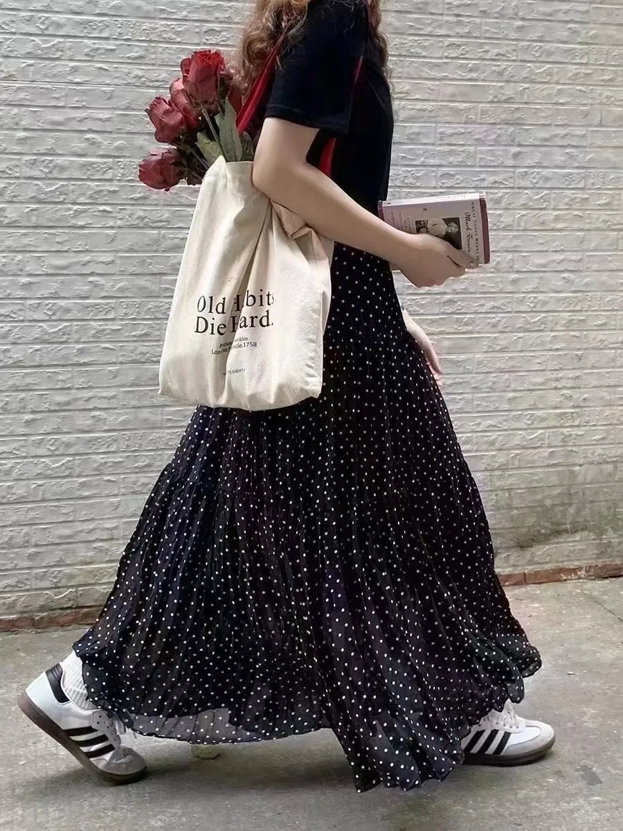 Girlary-shop teacher outfits Spring and Summer High Waist Large Swing Skirt Loose Slimming Retro A- line Skirt Floral Pleated Skirt