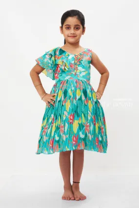 Girls Festive Ikat-Style Pattu Silk Frock - Elegant Party Attire for Ugadi & Eid