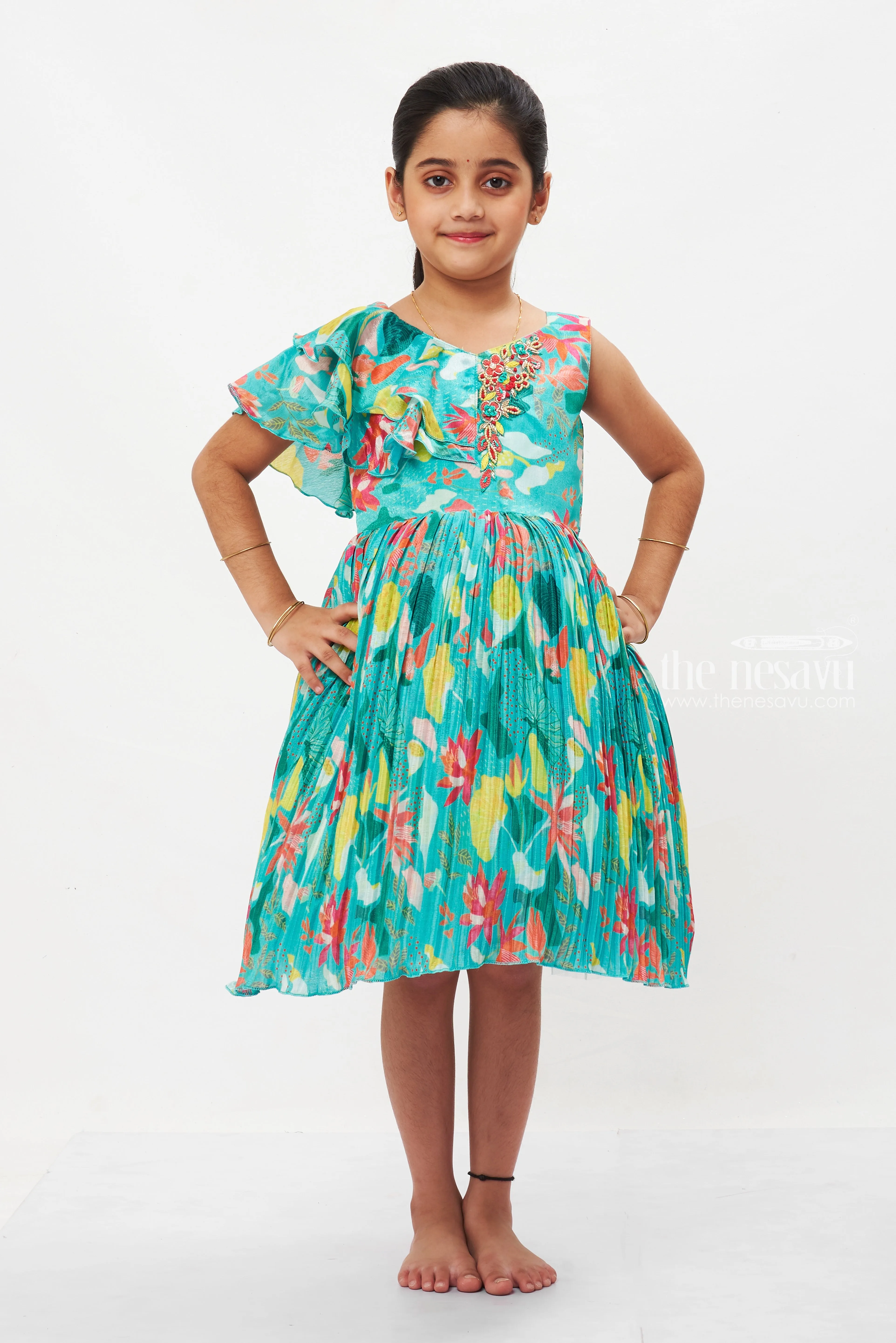 Girls Festive Ikat-Style Pattu Silk Frock - Elegant Party Attire for Ugadi & Eid