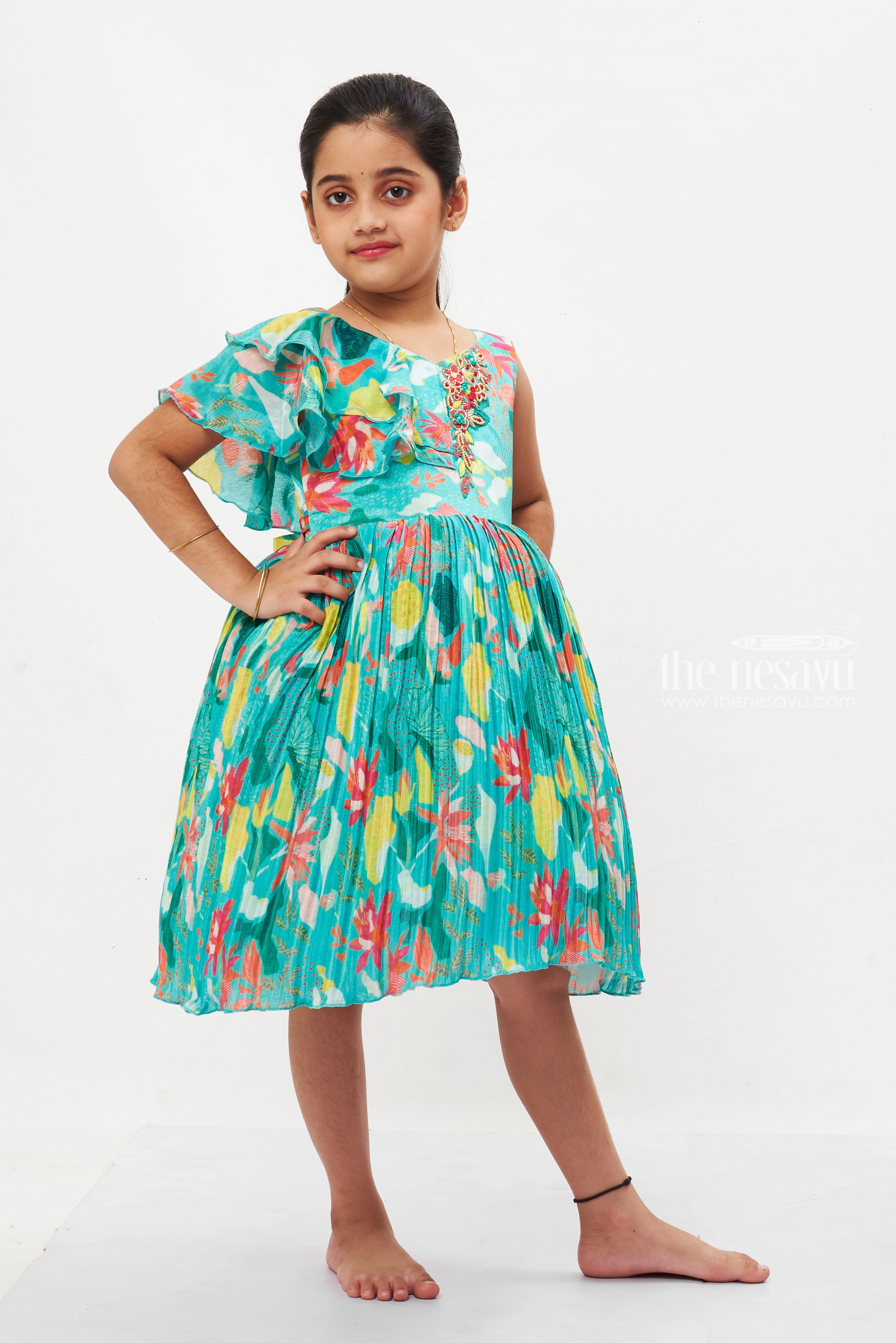 Girls Festive Ikat-Style Pattu Silk Frock - Elegant Party Attire for Ugadi & Eid