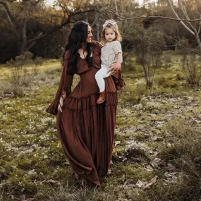 Graceful Floor-Length Maternity Portrait Gown Cotton Linen Dress
