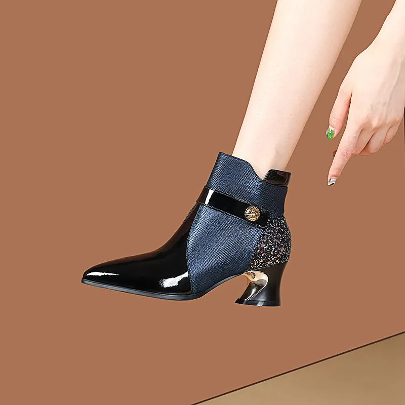 Isley Patchwork Navy Blue Womens Boots