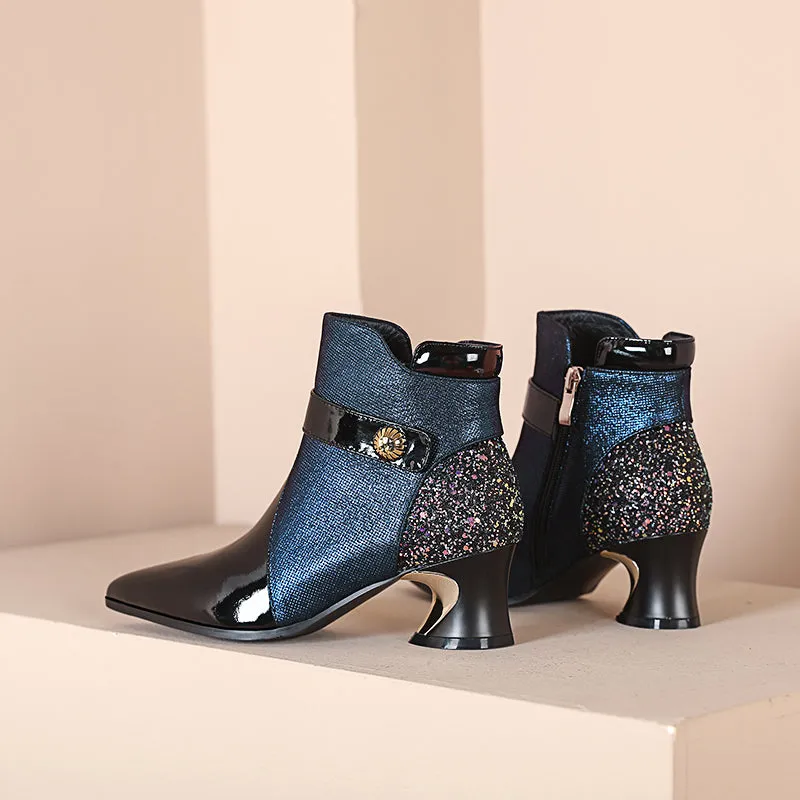 Isley Patchwork Navy Blue Womens Boots