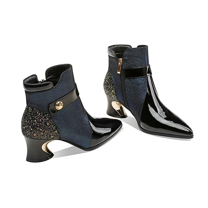 Isley Patchwork Navy Blue Womens Boots