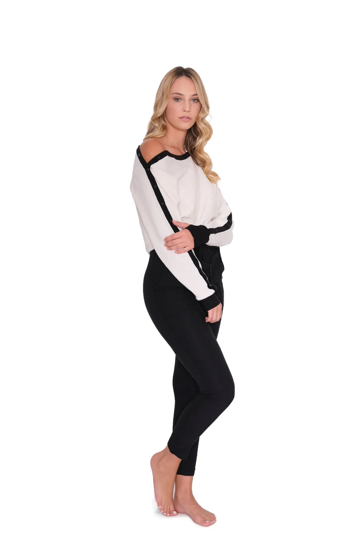Ivory Striped Sleeve Sweater