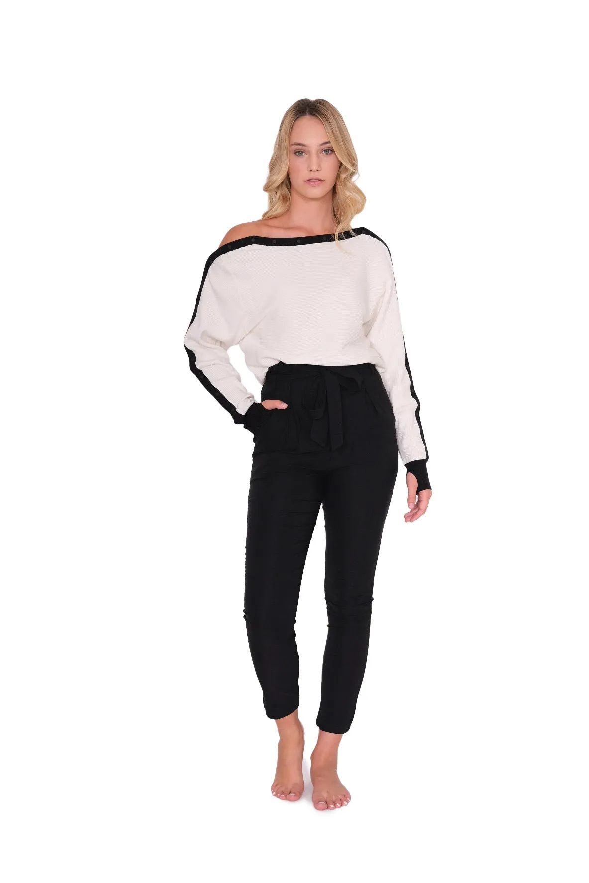 Ivory Striped Sleeve Sweater