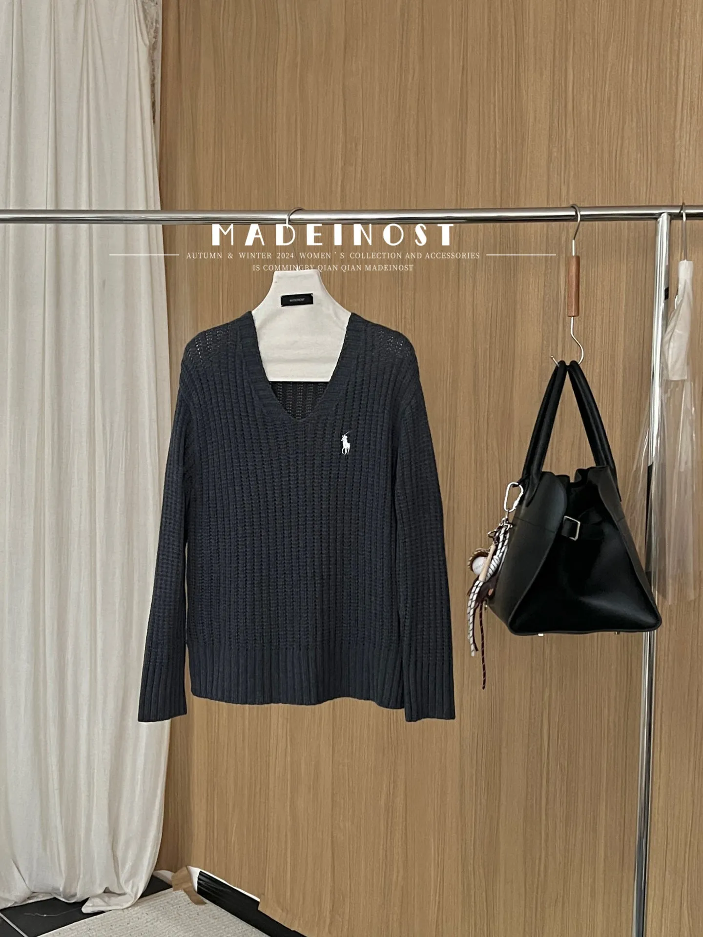 Joskaa 2024 Autumn New 9% Wool 20% Tencel Lazy Atmosphere V-neck Thick Needle Loose Sweater