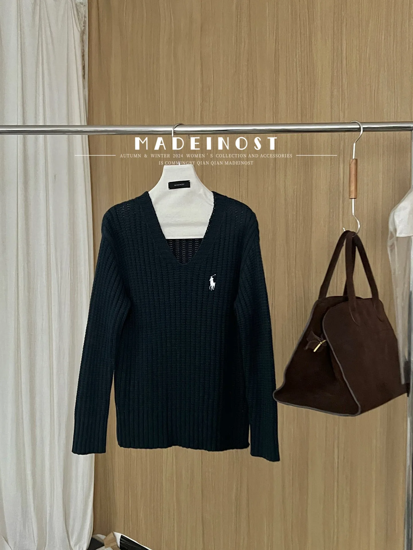 Joskaa 2024 Autumn New 9% Wool 20% Tencel Lazy Atmosphere V-neck Thick Needle Loose Sweater