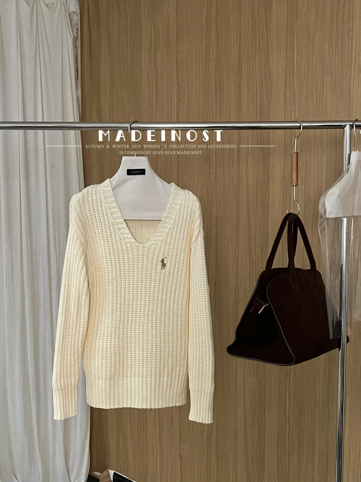 Joskaa 2024 Autumn New 9% Wool 20% Tencel Lazy Atmosphere V-neck Thick Needle Loose Sweater