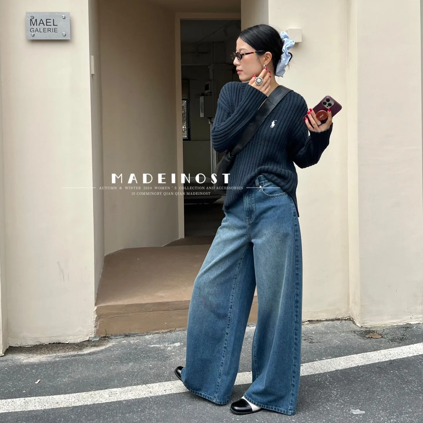 Joskaa 2024 Autumn New 9% Wool 20% Tencel Lazy Atmosphere V-neck Thick Needle Loose Sweater