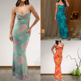 Joskaa birthday outfits Women's 2024 Summer New Sexy Backless Slim-Fit Sheath Printed Sling Dress