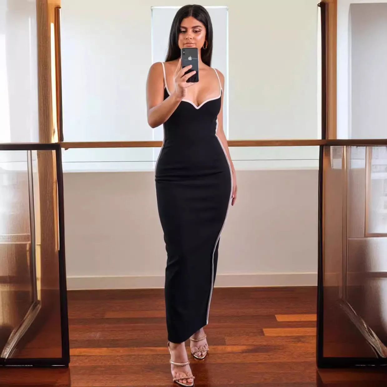 Joskaa prom dresses Summer Women's Contrast Color Sling Sexy Backless Sheath Slim Fit Dress Women