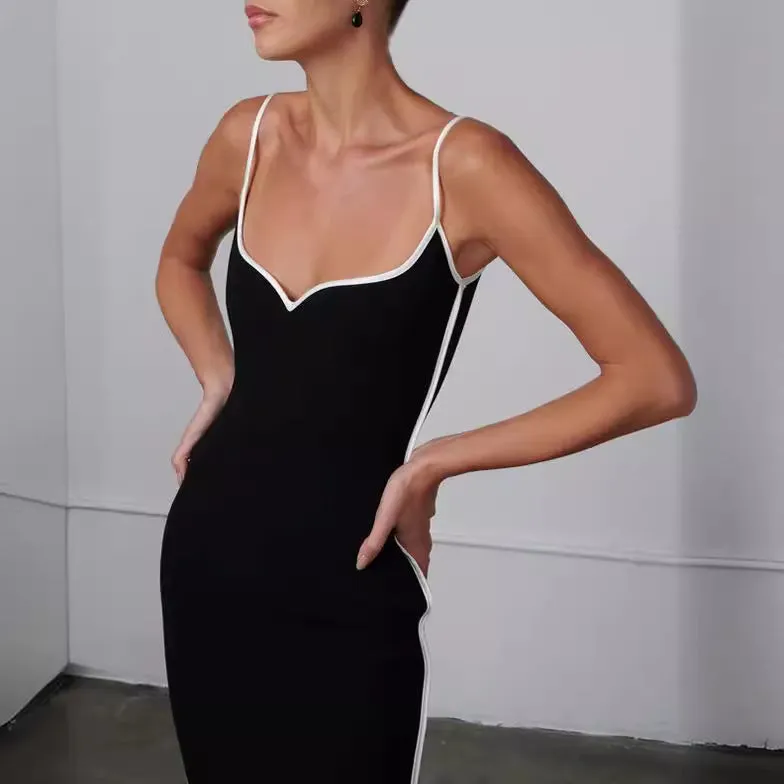 Joskaa prom dresses Summer Women's Contrast Color Sling Sexy Backless Sheath Slim Fit Dress Women