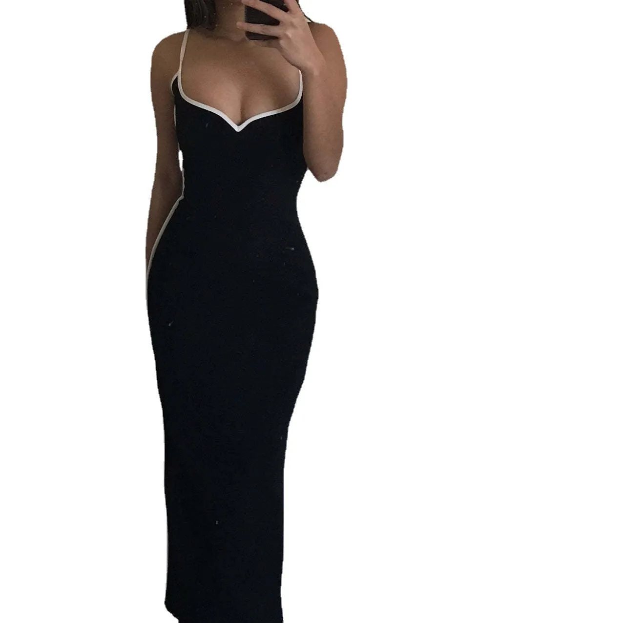 Joskaa prom dresses Summer Women's Contrast Color Sling Sexy Backless Sheath Slim Fit Dress Women