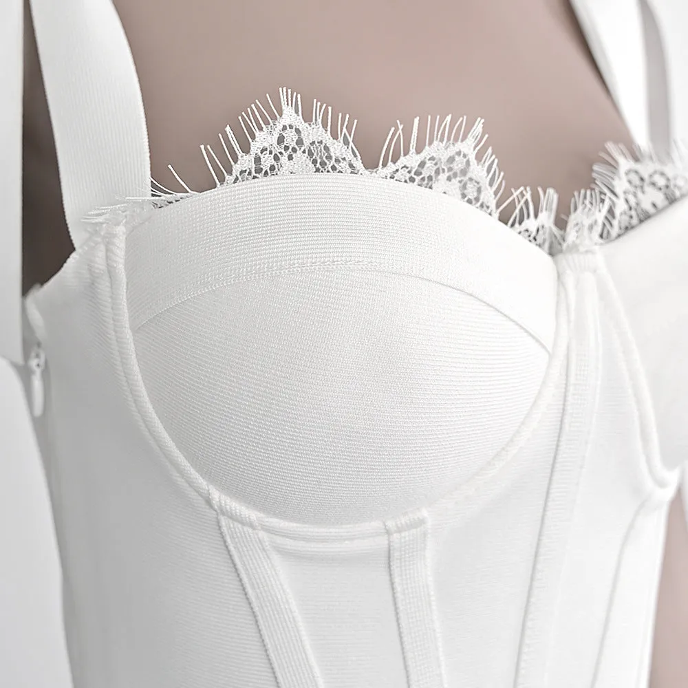 Joskaa white dress 2024 Summer Sweet Lace Bow White Bandage Dress a Swing Birthday Stretch Women's Clothing