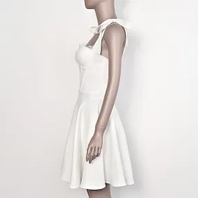 Joskaa white dress 2024 Summer Sweet Lace Bow White Bandage Dress a Swing Birthday Stretch Women's Clothing