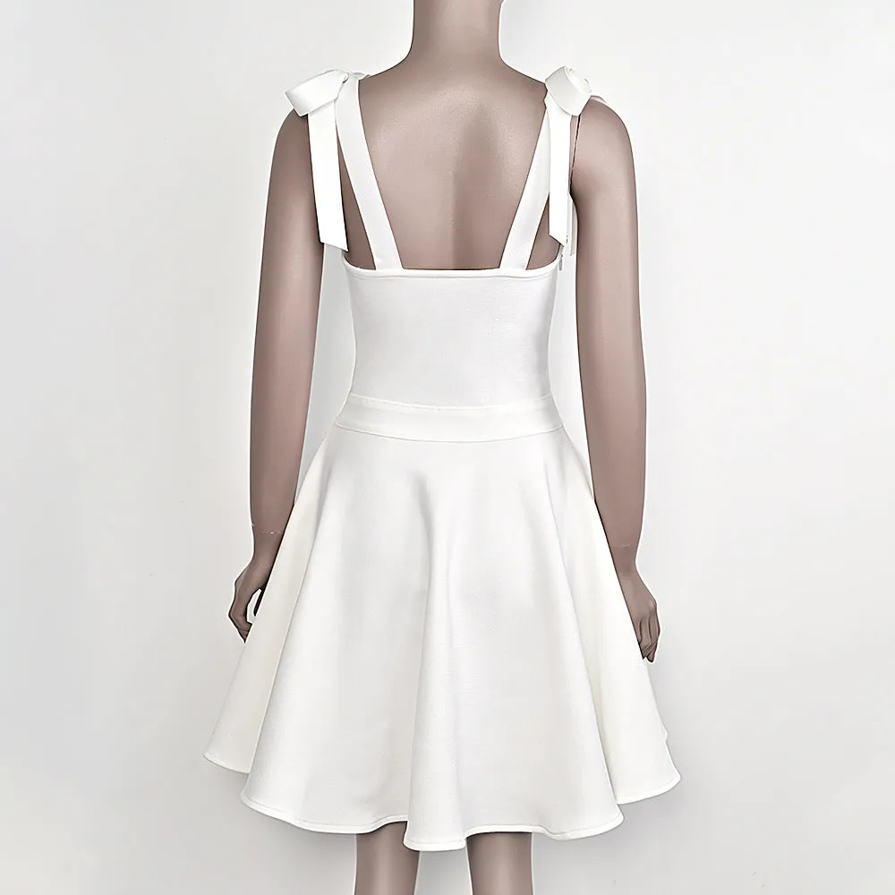 Joskaa white dress 2024 Summer Sweet Lace Bow White Bandage Dress a Swing Birthday Stretch Women's Clothing