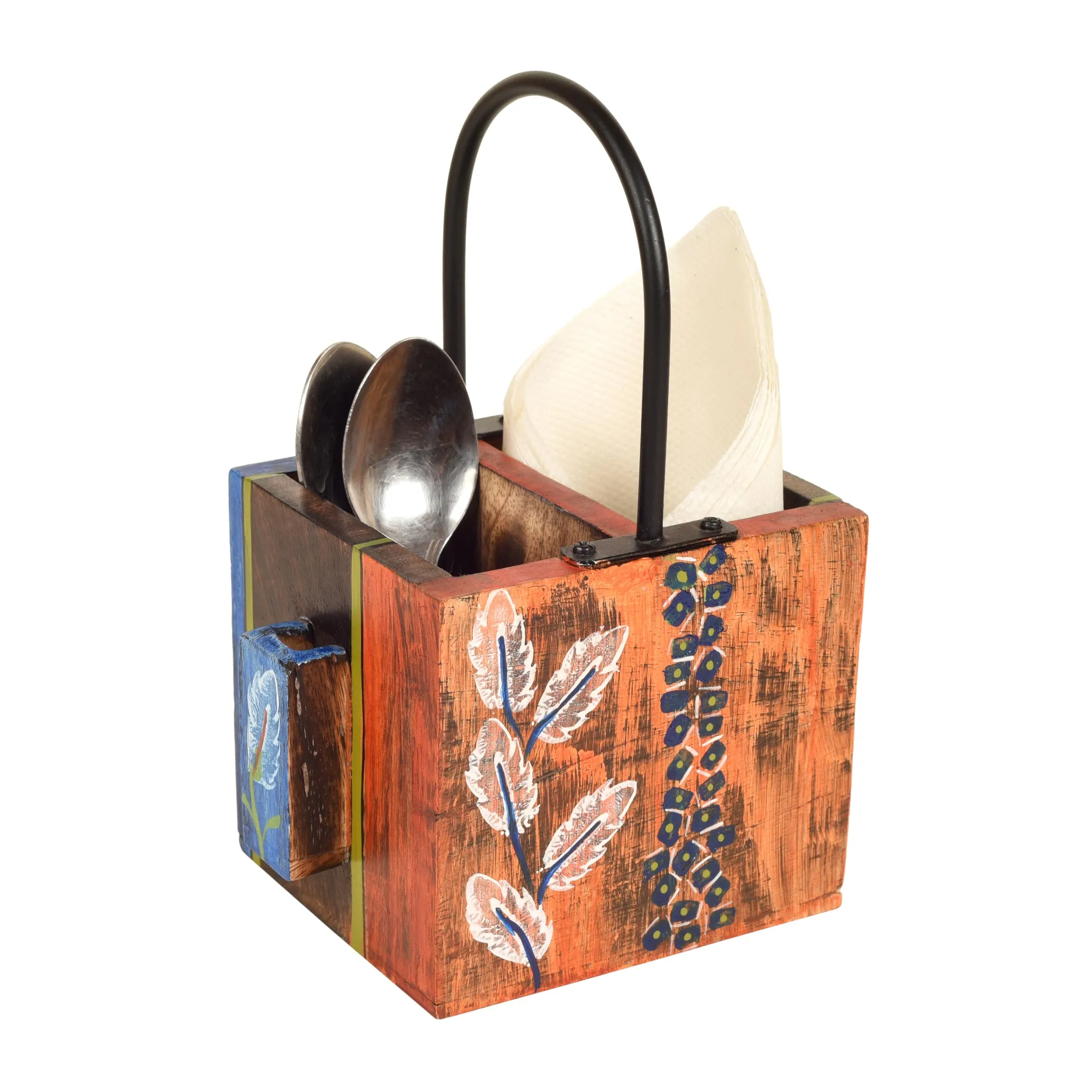 'Leaf of Nature' Cutlery Holder Handcrafted in Mango Wood