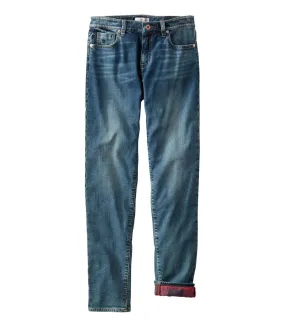 L.L. Bean Women's Signature Lined Boyfriend Jeans, Low-Rise Straight-Leg Flannel-Lined