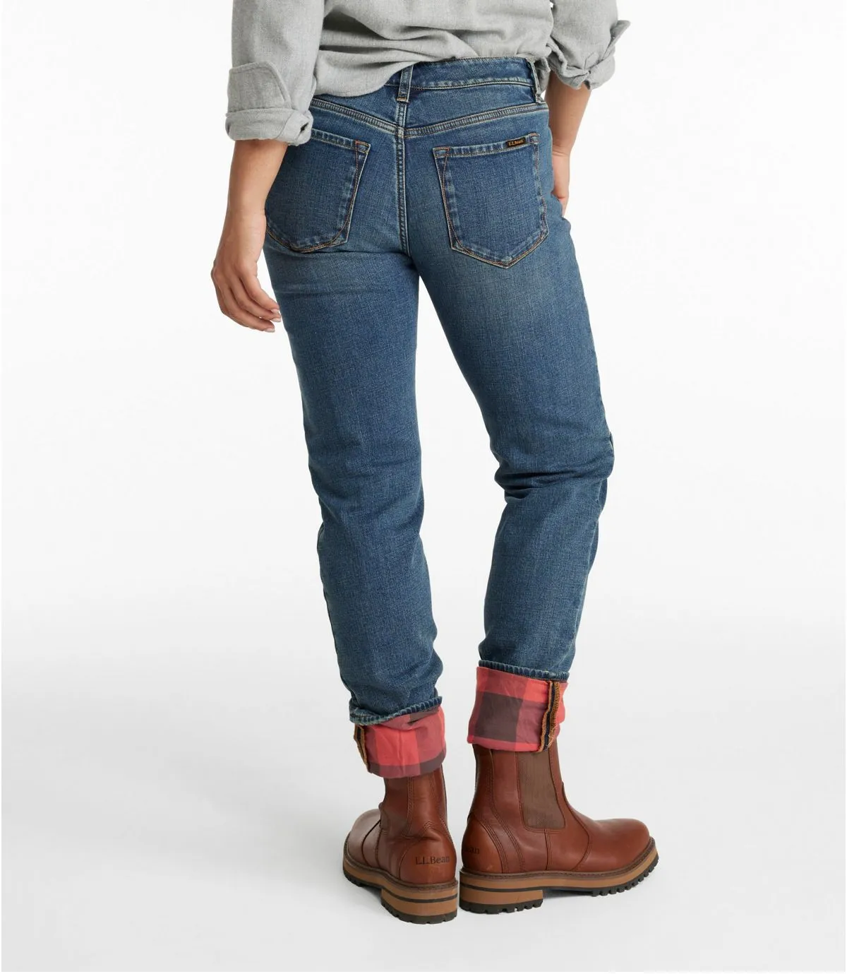 L.L. Bean Women's Signature Lined Boyfriend Jeans, Low-Rise Straight-Leg Flannel-Lined