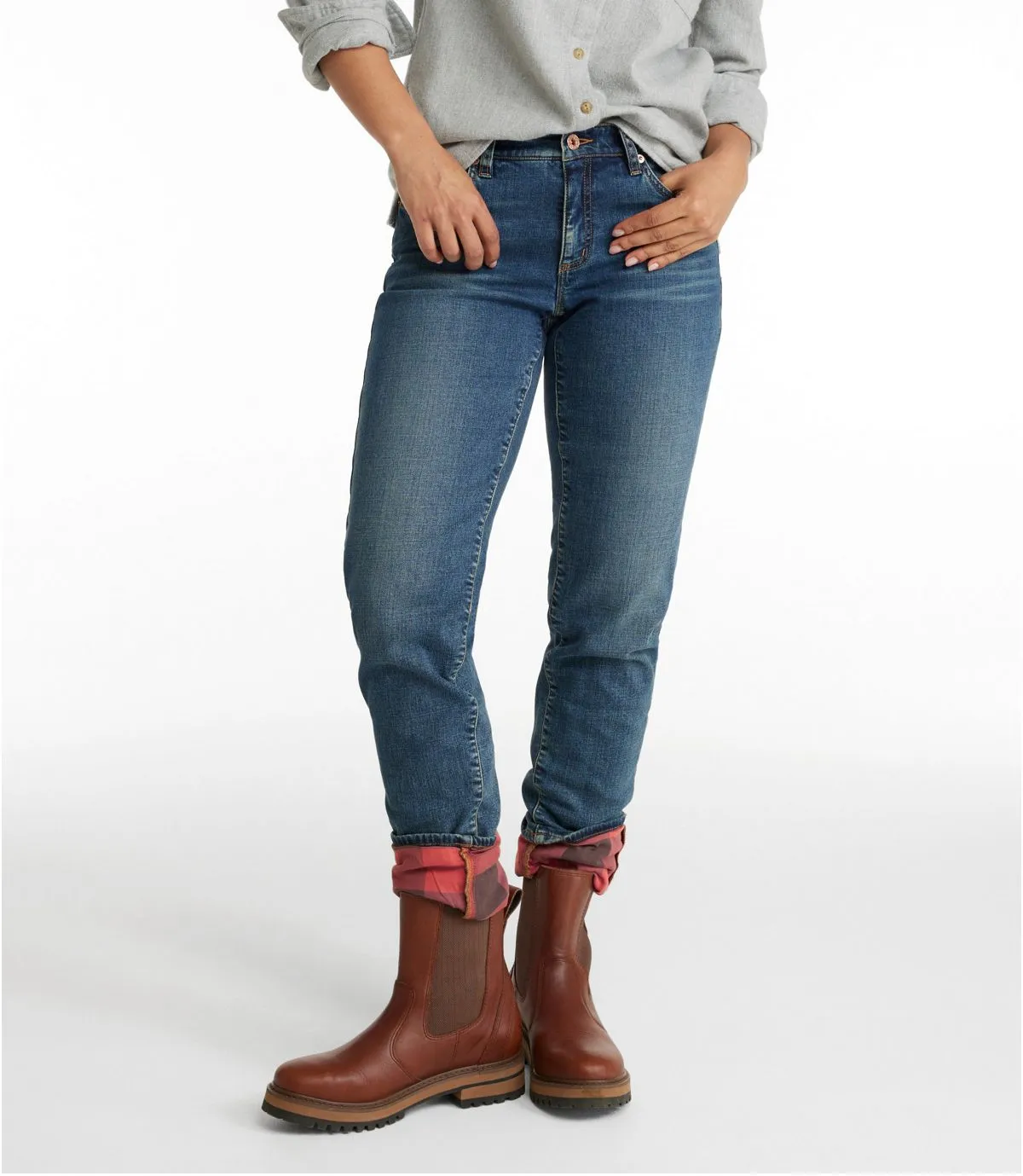 L.L. Bean Women's Signature Lined Boyfriend Jeans, Low-Rise Straight-Leg Flannel-Lined
