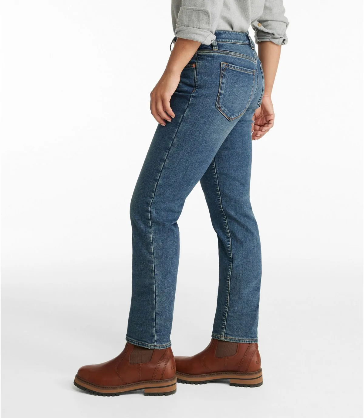 L.L. Bean Women's Signature Lined Boyfriend Jeans, Low-Rise Straight-Leg Flannel-Lined