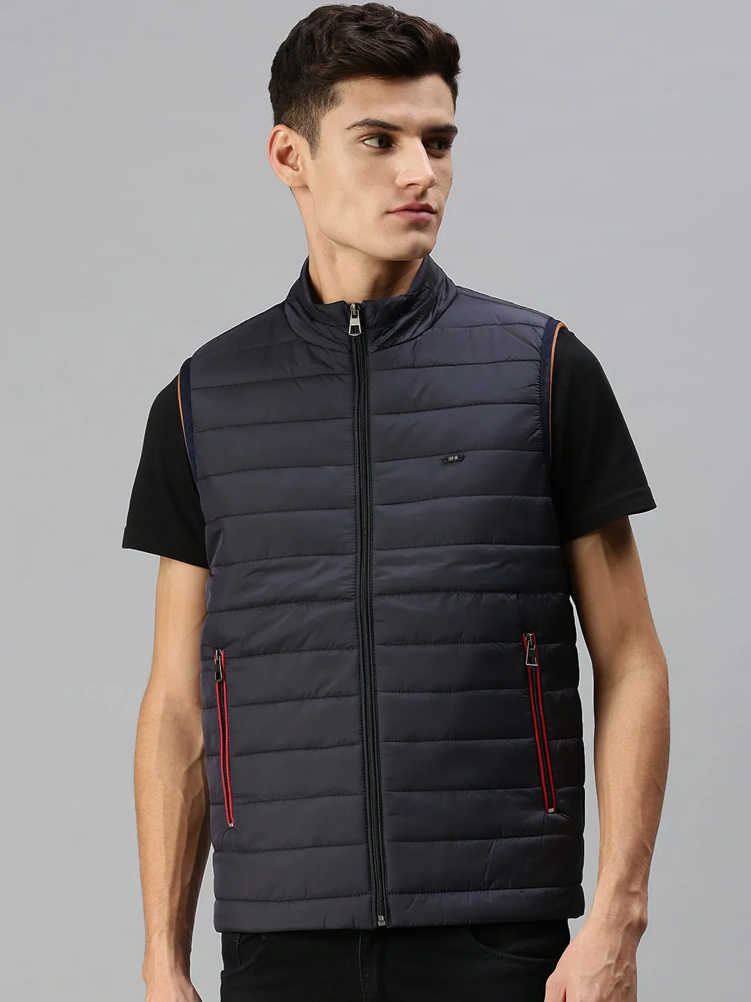 Men Solid Blue Padded Jacket