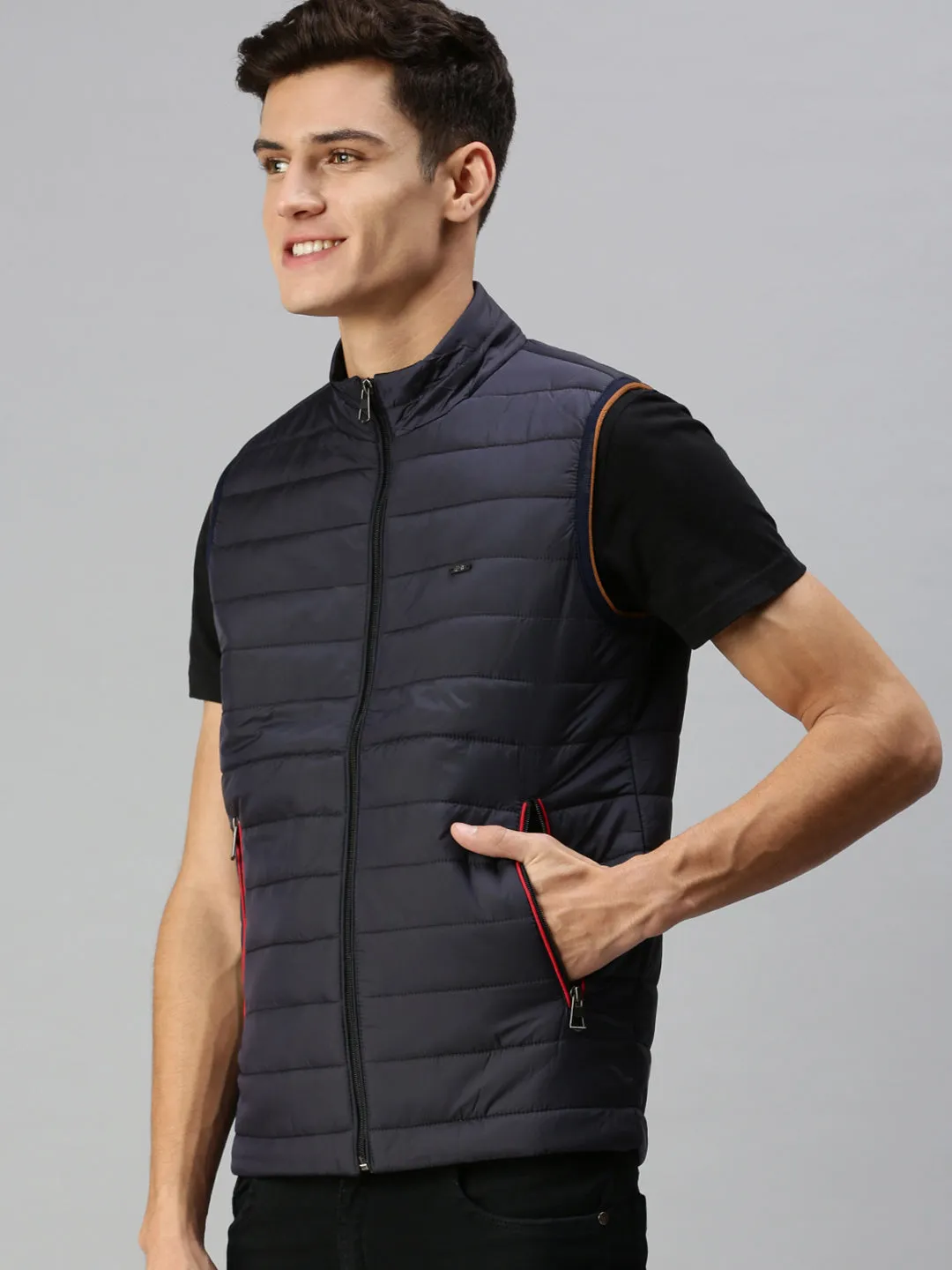Men Solid Blue Padded Jacket
