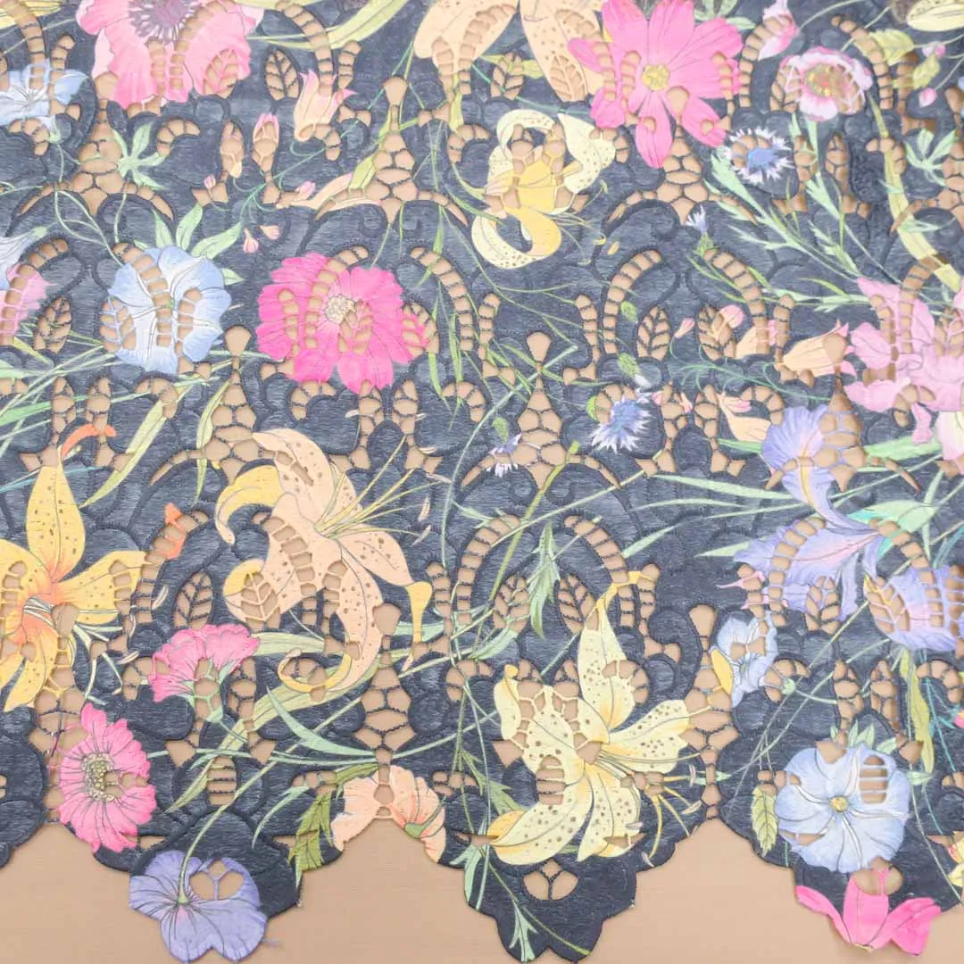 Multicolored Floral Printed Guipure Lace