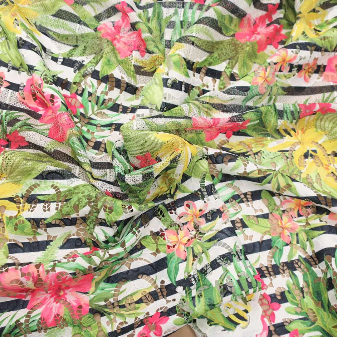 Multicolored Floral Stripe Guipure Lace