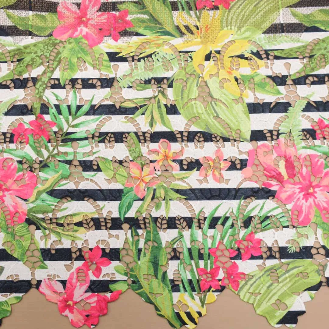 Multicolored Floral Stripe Guipure Lace