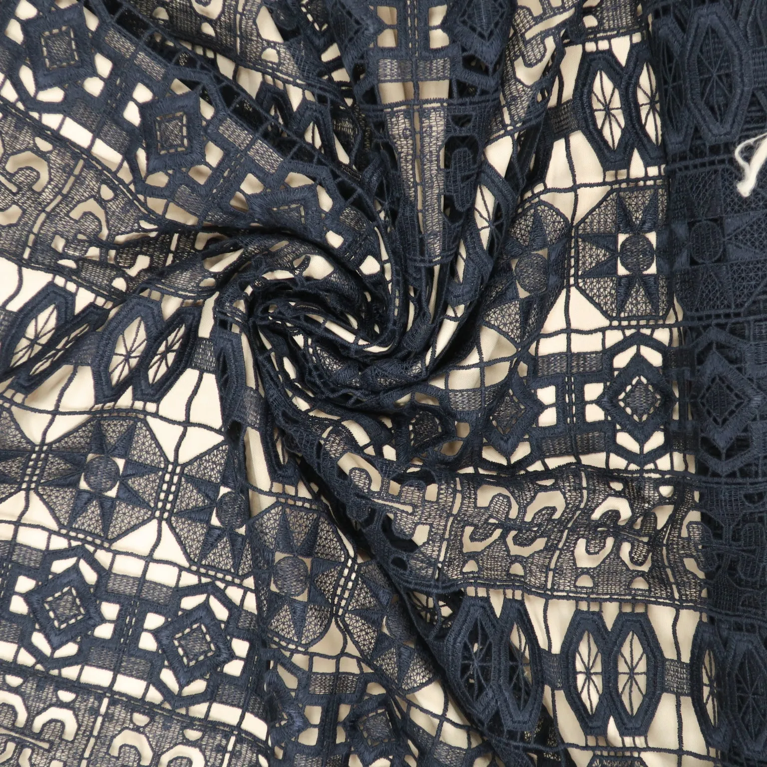 Navy Abstract Embroidered Guipure Cotton Lace