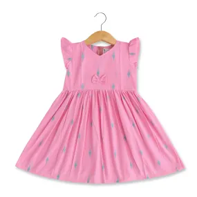 Patterned Perfection: Pink Cotton Frock with Geometric Embroidery for Baby Girls