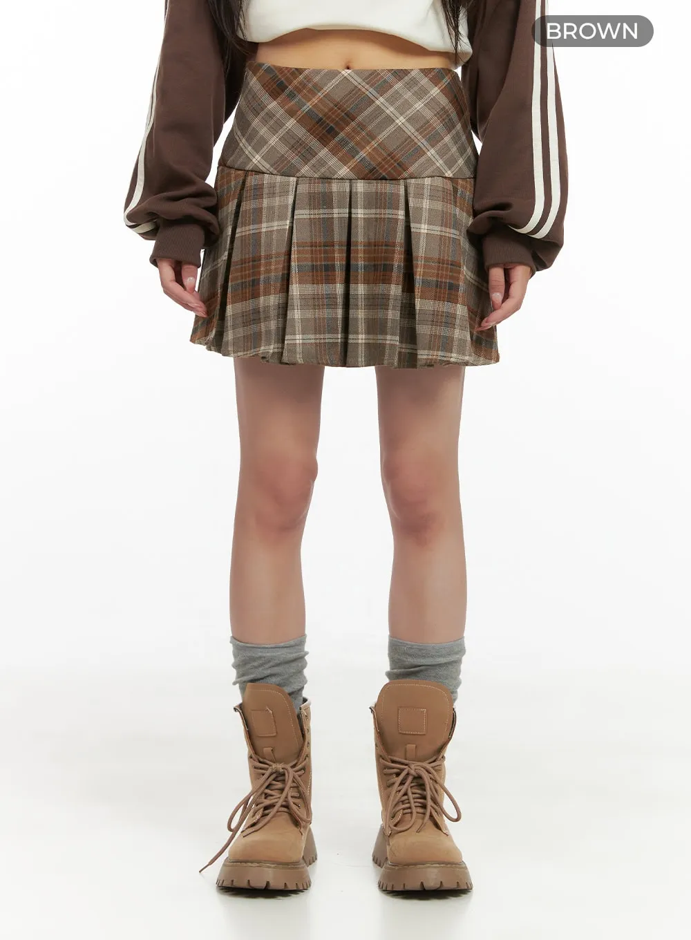 Pleated Checkered Mini Skirt CG430
