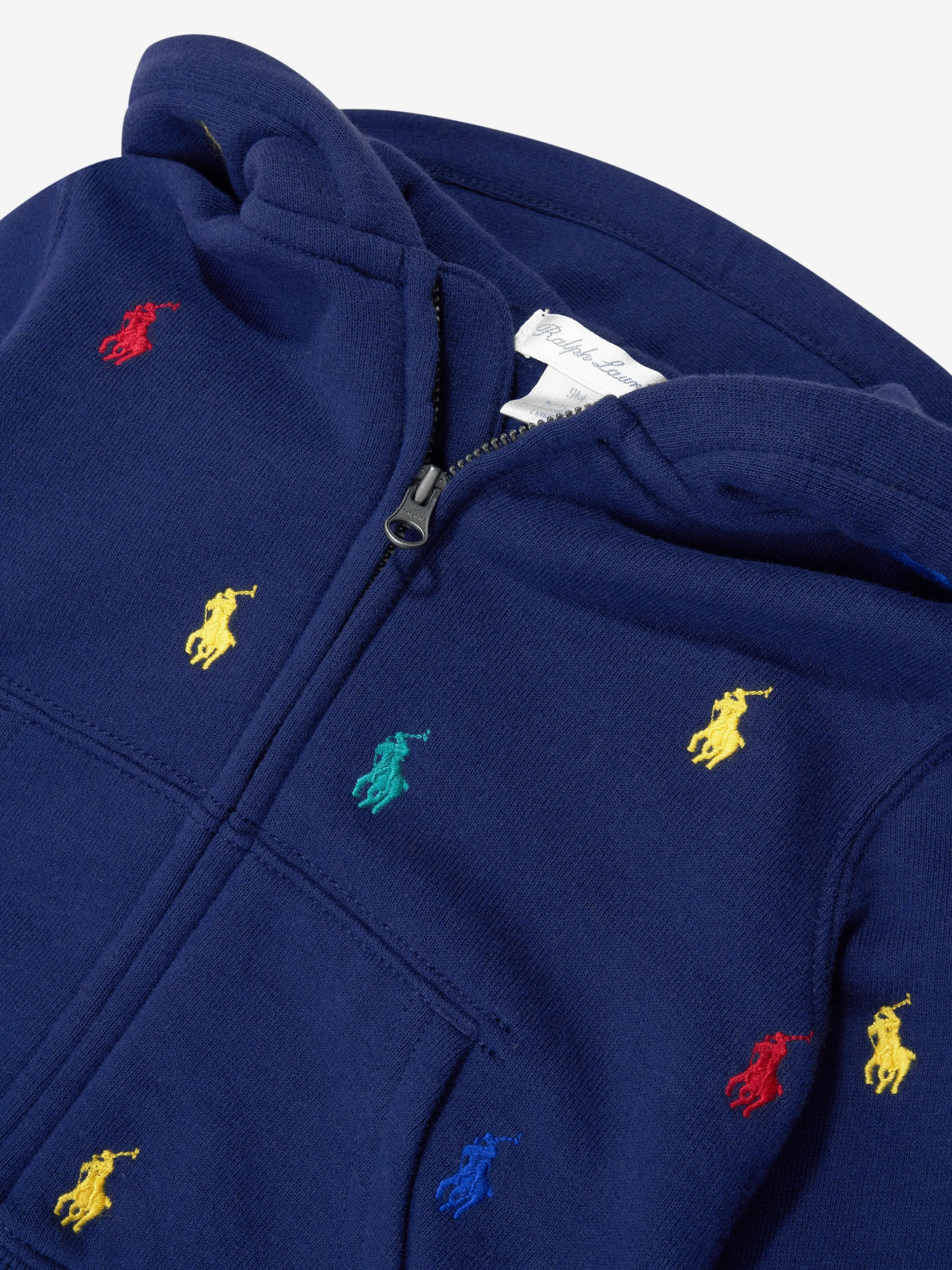 Ralph Lauren Baby Boys Logo Zip Up Top in Navy
